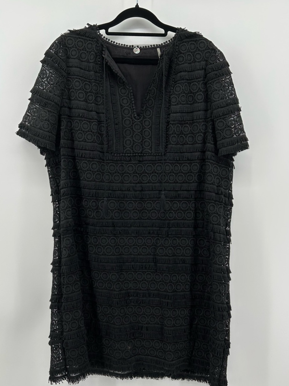 Margaret O'Leary Black Midi Dress with fringe accents